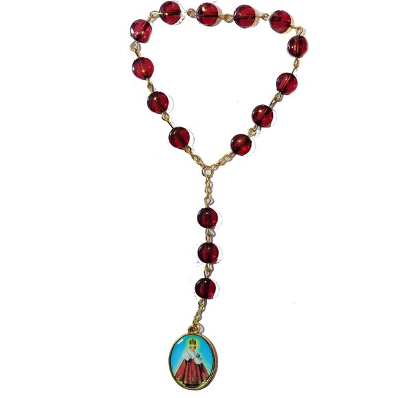 ✝️Red Chaplet Of Infant Jesus Of Prague Acrylic Prayer Bead Chaplet Keepsake ✝️ - Picture 1 of 3